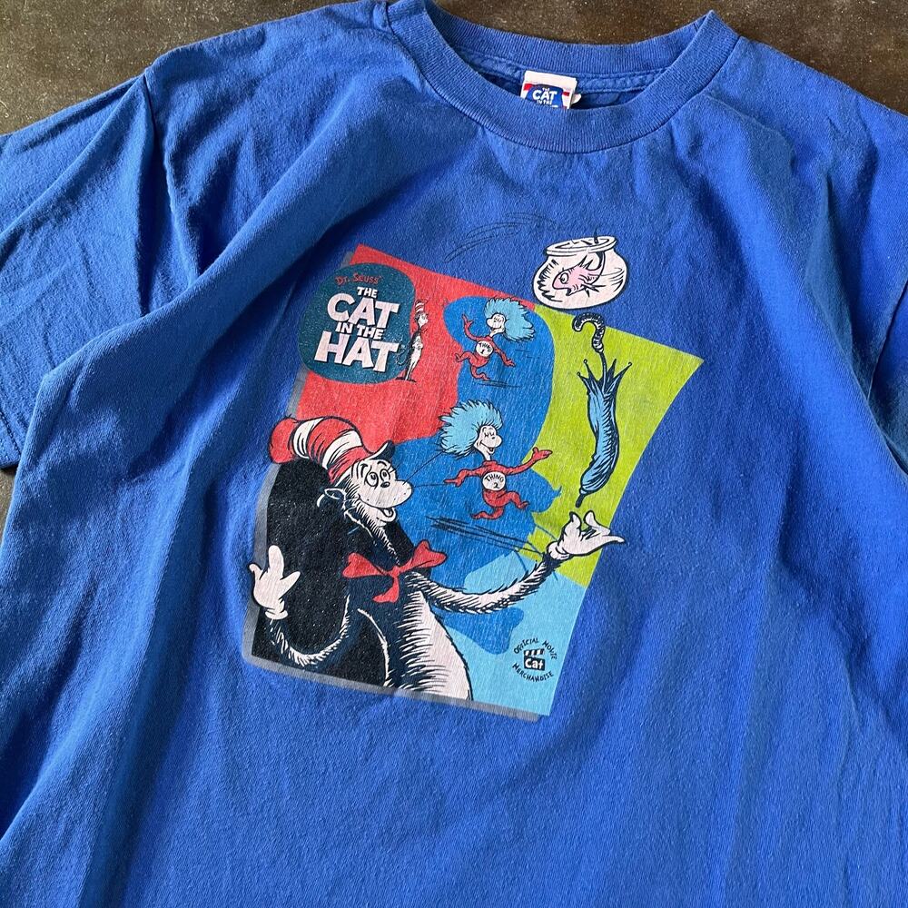 Vintage 2000s cat in the hat blue graphic t-shirt kids boys XL 14/16